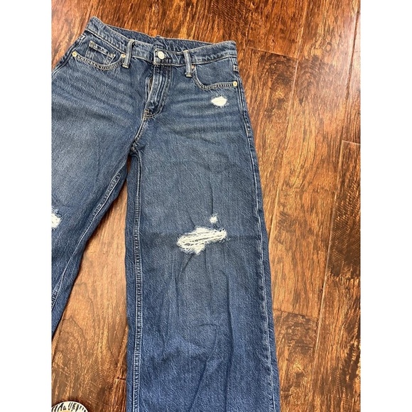 GAP Jeans Womens Size 25 Petite Dark Blue Denim Wide Leg Distressed Ripped - Picture 3 of 6